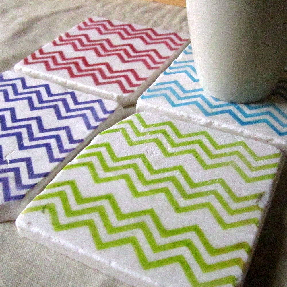 Chevron Coasters, Bright Color Collection, Set of 4, Ready to Ship