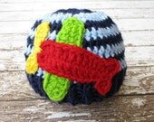 Newborn Baby Hat, Baby Boy, Crochet, Airplane, Navy Blue, Light Blue, Photo Prop, Plane