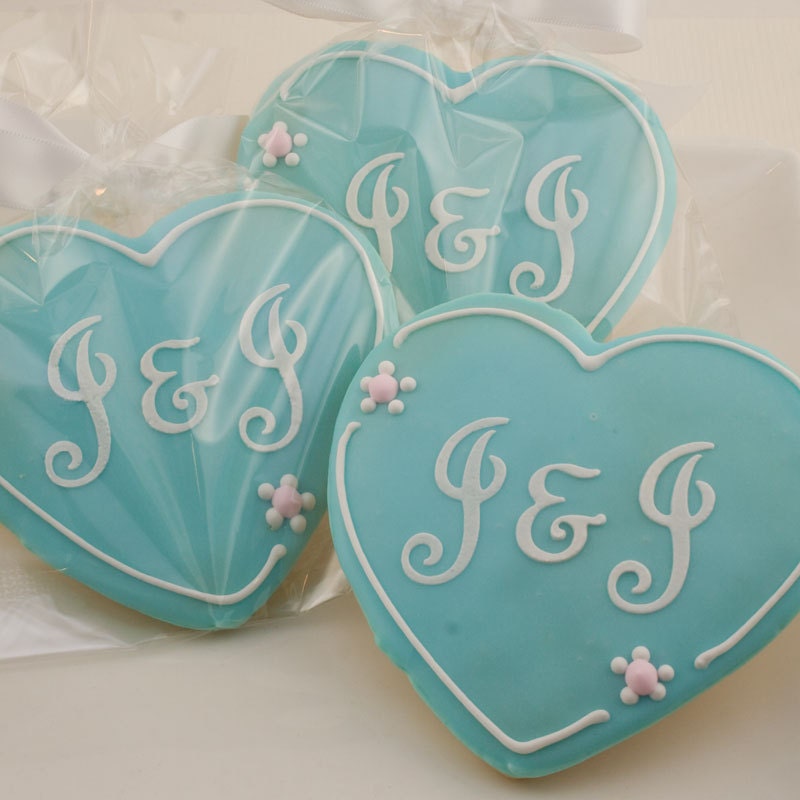 Heart Cookies, Monogrammed Wedding - 1 Dozen Decorated Cookies