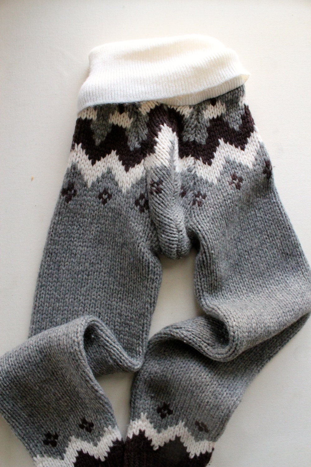SALE - Reindeer Lodge - Wool Longies - Brown Grey and IVory Pants - 20" inseam