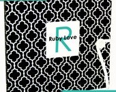 Baby Memory Book . Black Moroccan Tiles with Teal Designs . Neutral Modern baby book