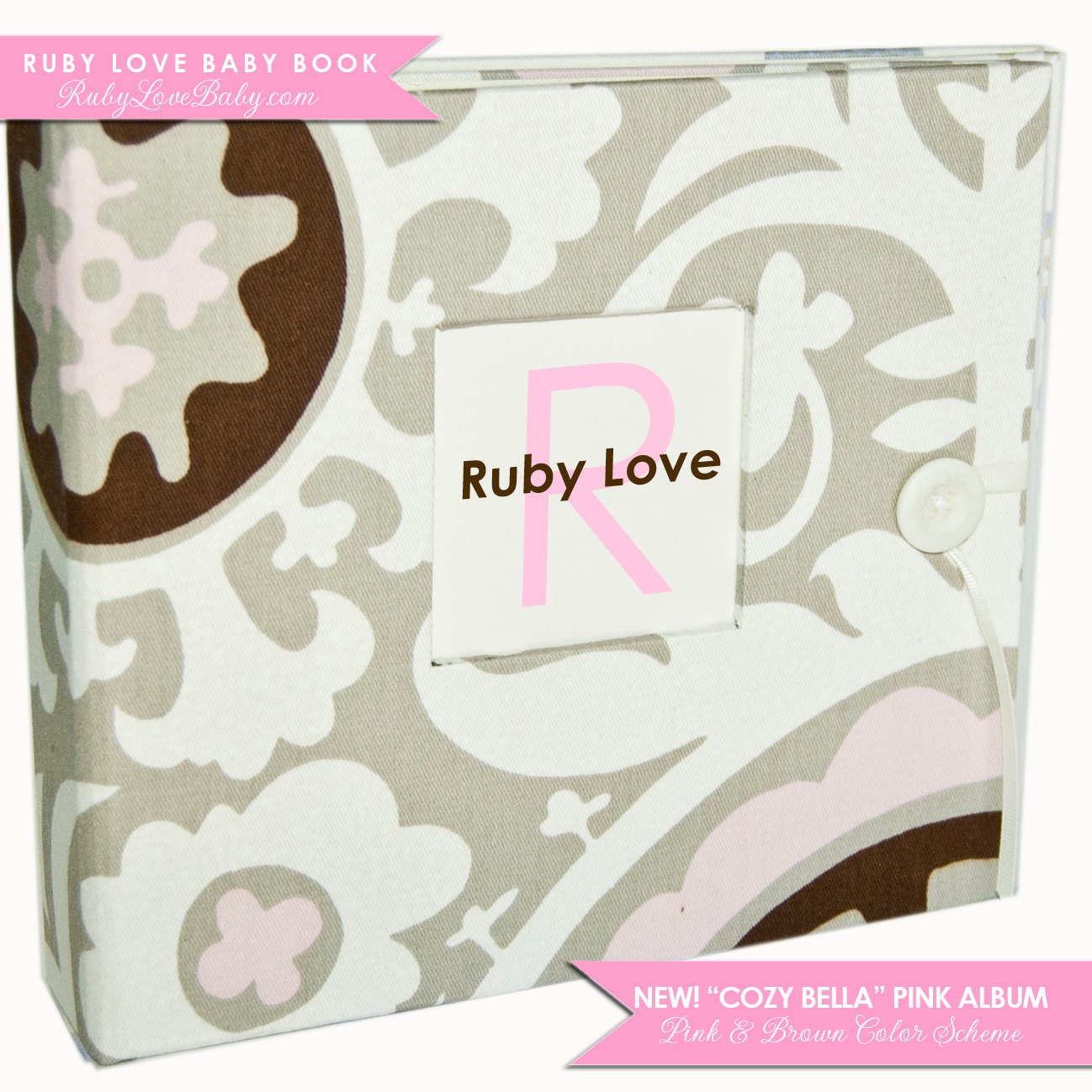 Brand New// Fall 2012 "Cozy Bella" Taupe and Pink Album . Ruby Love Modern Baby Book