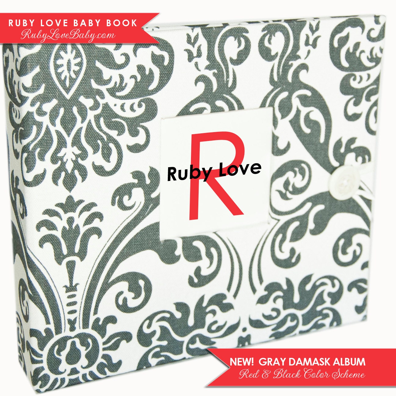 Brand New// Fall 2012 Gray Damask Album . Ruby Love Modern Baby Book