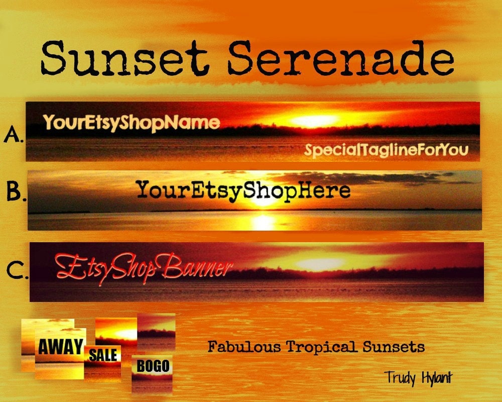 Etsy Premade Banner and Avatar Graphic Design Sunset Banner