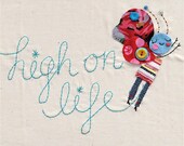 High on life original fabric art collage