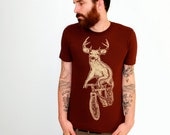 Mens DEER on mountain bicycle american apparel t shirt (Custom sizes and colors available)
