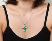 blue ecru cross necklace