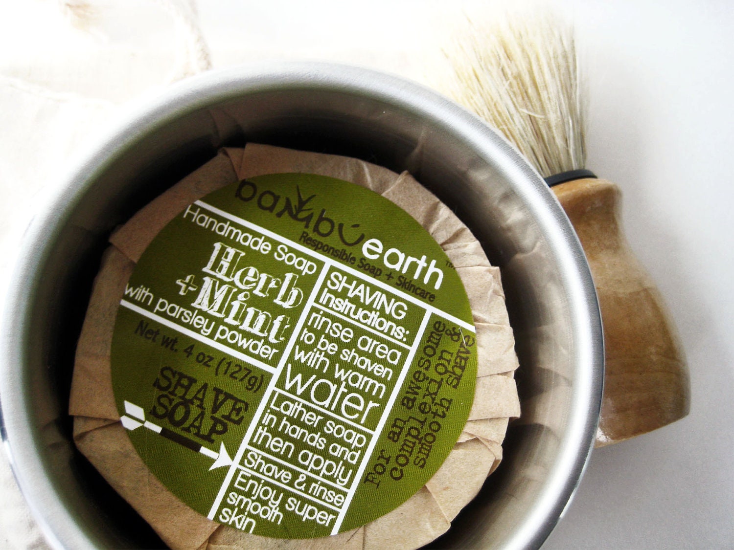 Father's Day Gift Set Shaving Soap Kit Set for Men : Herbal Mint Shave Soap for Men with Shaving Bowl and FREE Shave Brush