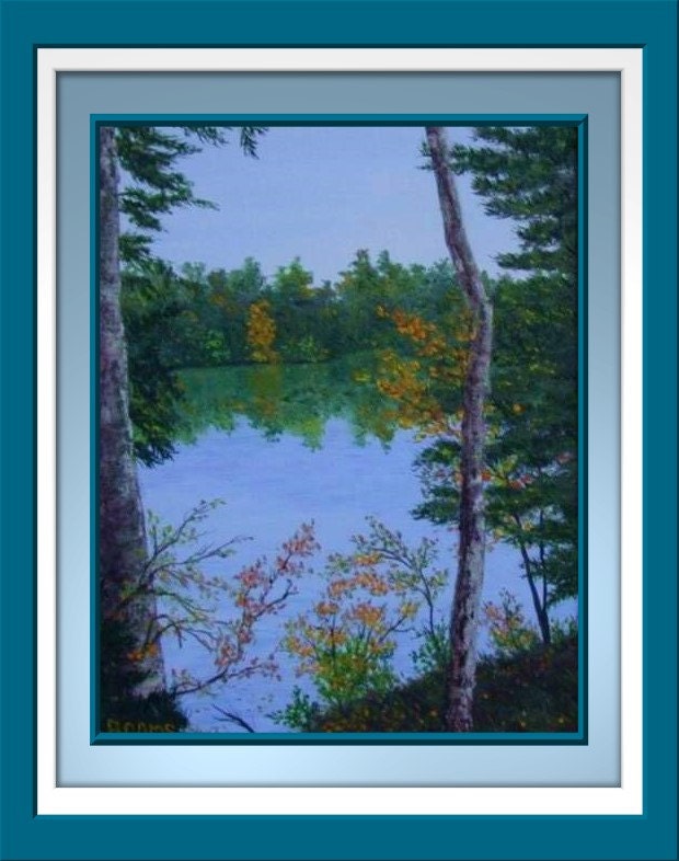 Autumn Fall Colors Blue Lake Water Blue Ridge Mountains North Carolina Original 11x14 Oil Painting
