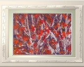 5x7 Autumn Abstract Leaves Tree Branches Original Acrylic Painting canvas panel red white brown gray Fall