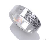 Custom 6mm fingerprint ring in Sterling Silver Fingertip Print Wedding/Commitment Band with Two Diamonds