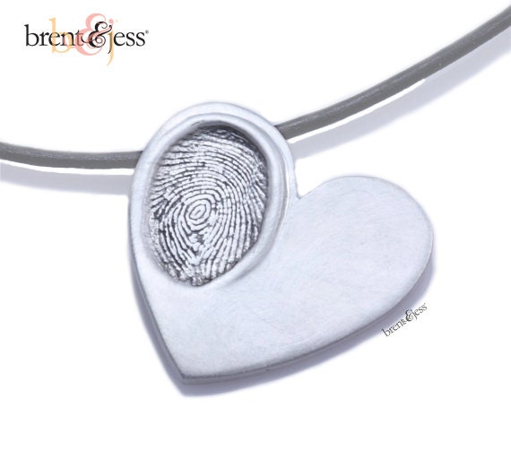 Sterling Silver Custom Children's Fingerprint Heart Pendant --one print