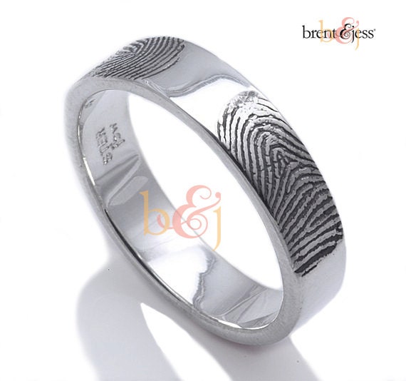 6mm Sterling Silver Custom Fingerprint Wedding/Commitment Band with Two Fingertip Prints