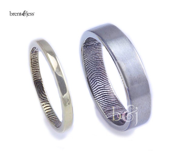 Narrow fingerprint ring -2.5mm Narrow Sterling Silver Custom Fingerprint Wedding band or Commitment Band