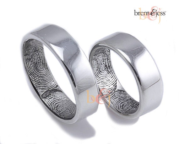6mm/6mm Sterling Silver Custom Wedding or Commitment Band with Double Fingerprint Tips--set of Two