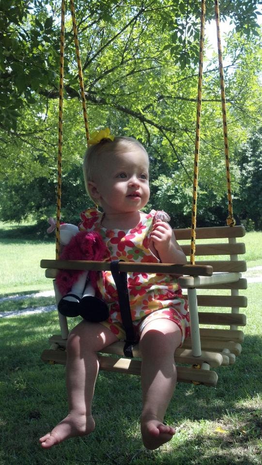 Childs swing toddler swing handcrafted wooden tree swing - Black & yellow rope