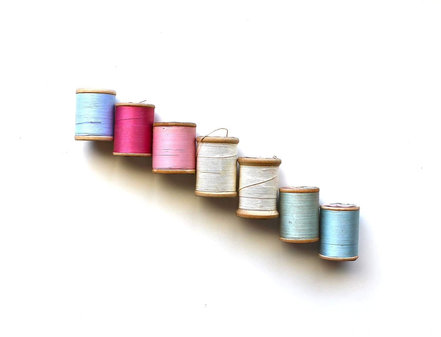 All Spooled Up - Vintage Large Wooden Spools of Pastel Thread