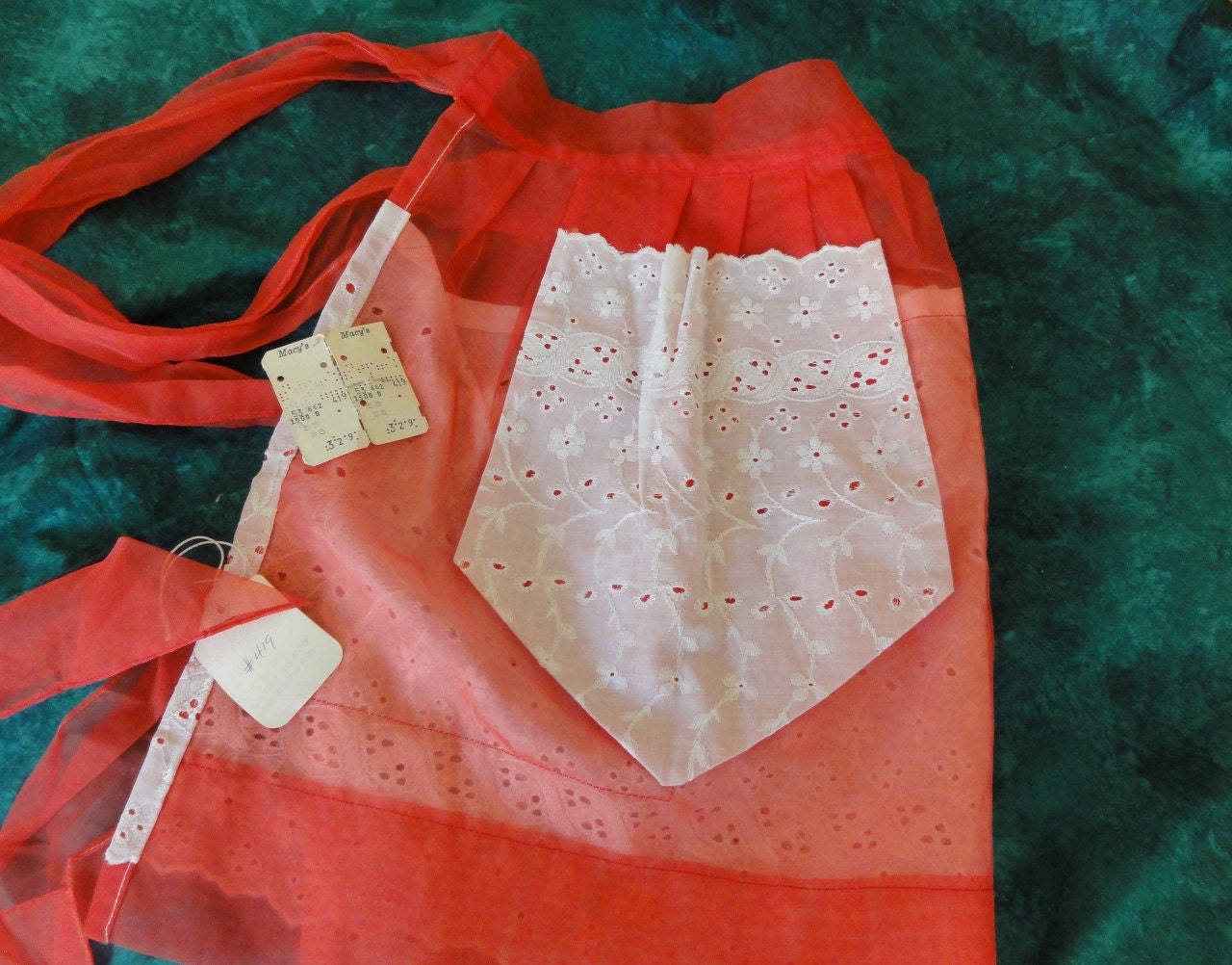 Vintage 60's Macy's Hostess Apron-NWT-Red Organza and White Eyelet