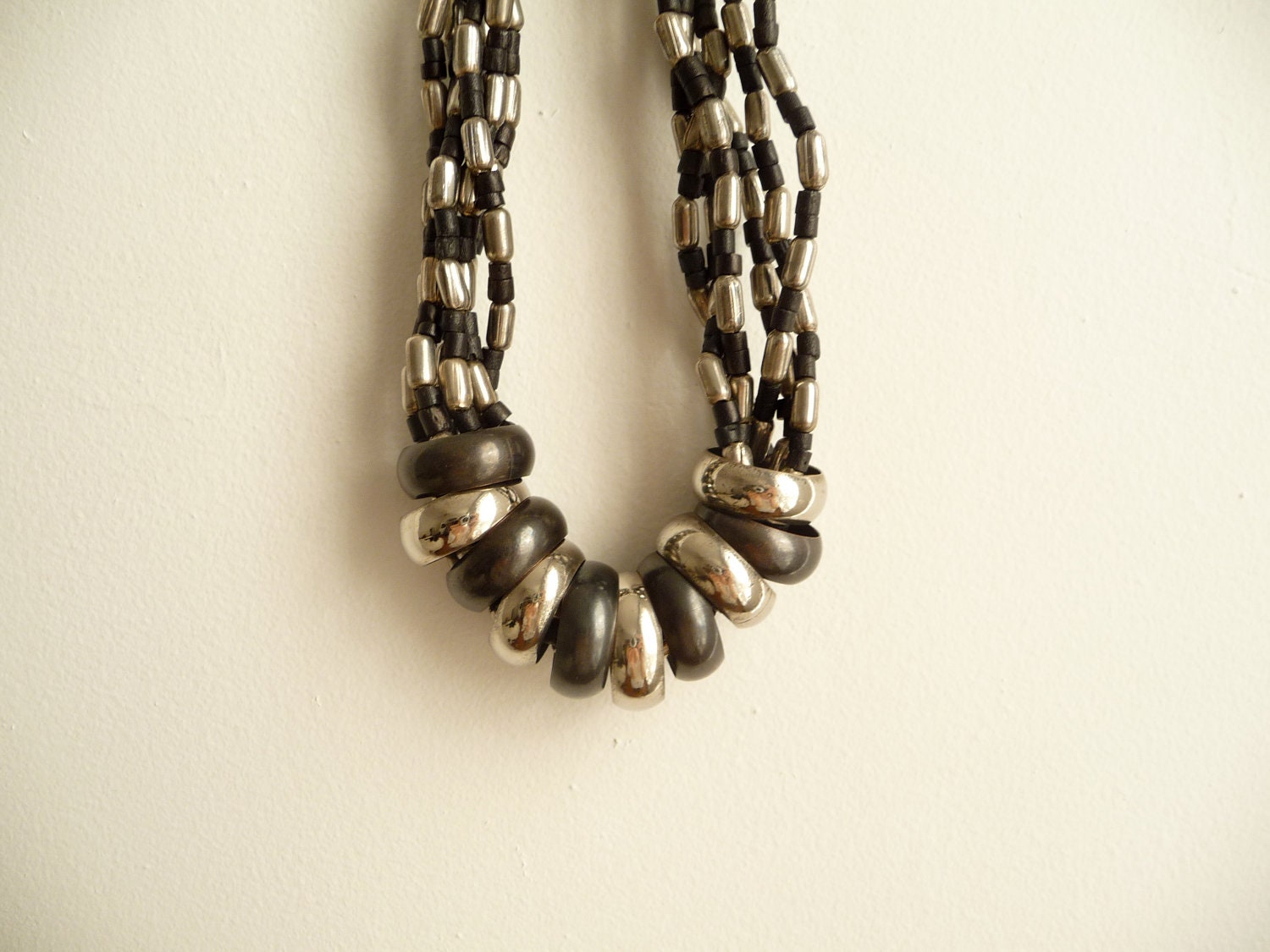 Black and Silver Metal Multi Strand Necklace
