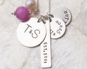 Foundations Necklace for Mom, Family Necklace, Charm Necklaces for Moms, Handstamped Sterling Silver Mommy Necklaces