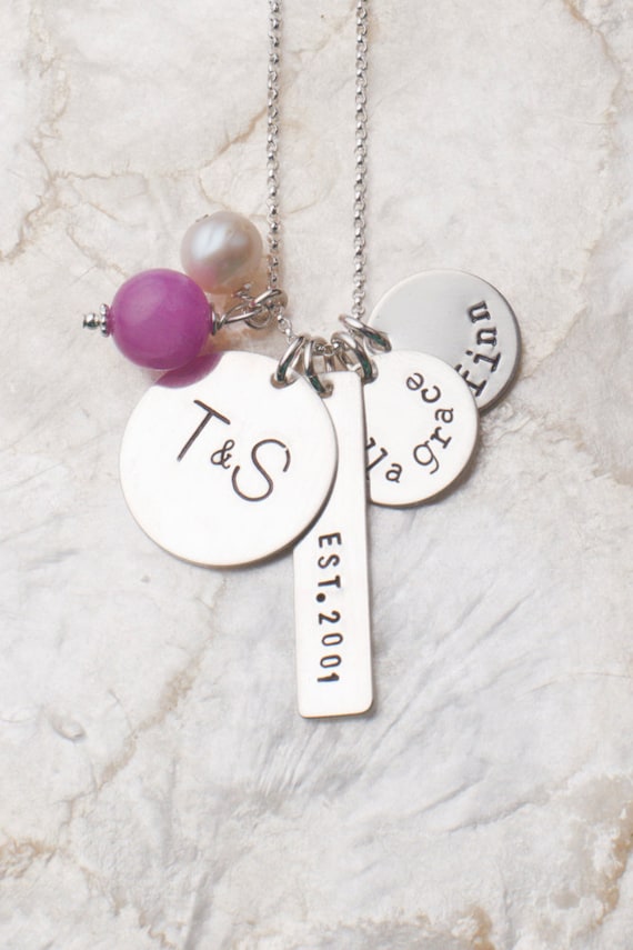 Foundations Necklace for Mom, Family Necklace, Charm Necklaces for Moms, Handstamped Sterling Silver Mommy Necklaces