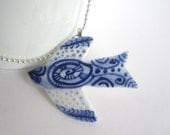 Bird - Handformed and handpainted porcelain Delft necklace