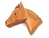 Vintage Horse Fashion Equestrian Hand Carved Wood Pin, FREE US Shipping