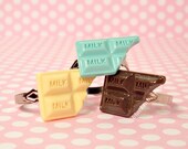 Kawaii Sweet Lolita Ring Pastel Milk Candy Bar Faux Sweets Vanilla Aqua-ish Silver Adjustable - You Choose