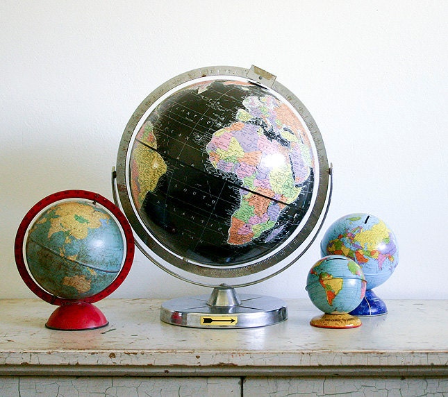 Vintage Black Oceans Globe - 1960s Replogle Starlight Globe