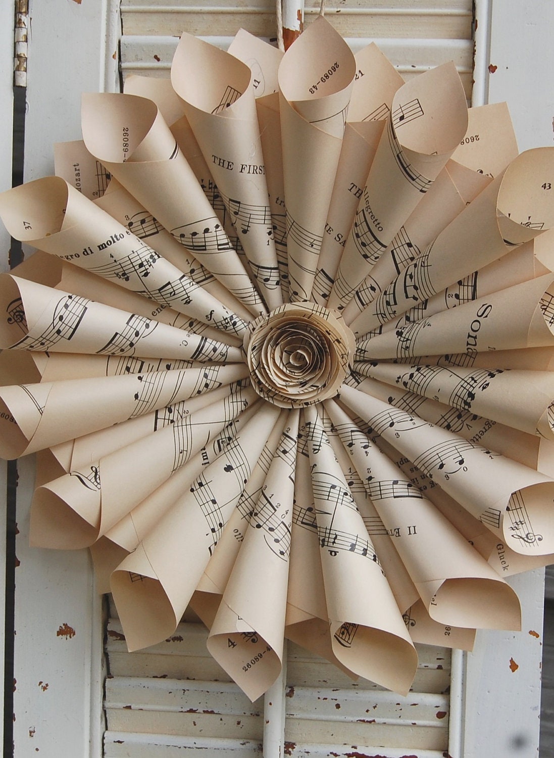 Larger Size 12" Rustic Paper Wreath Vintage Sheet Music Vintage Wedding