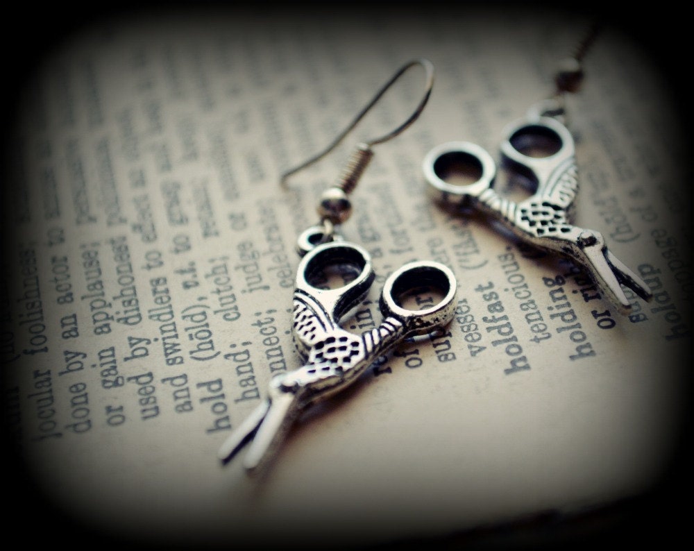 Silver Stork Scissor Charm Earrings - Sewing Lovers - Intricate - Unique - Vintage Style - Antiqued - Stocking Stuffer