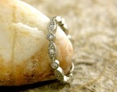 Custom Made Shield & Round Diamond Wedding Ring in Platinum with Antiquing Size 4.5