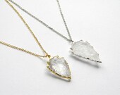 Clear Quartz Crystal Arrowhead Necklace - Gold or Silver Necklace - Bohemian Necklace - Boho Hippie Chic Necklace