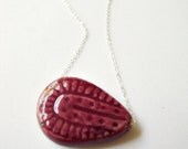 Ruby Teardrop Porcelain Necklace on Sterling Silver