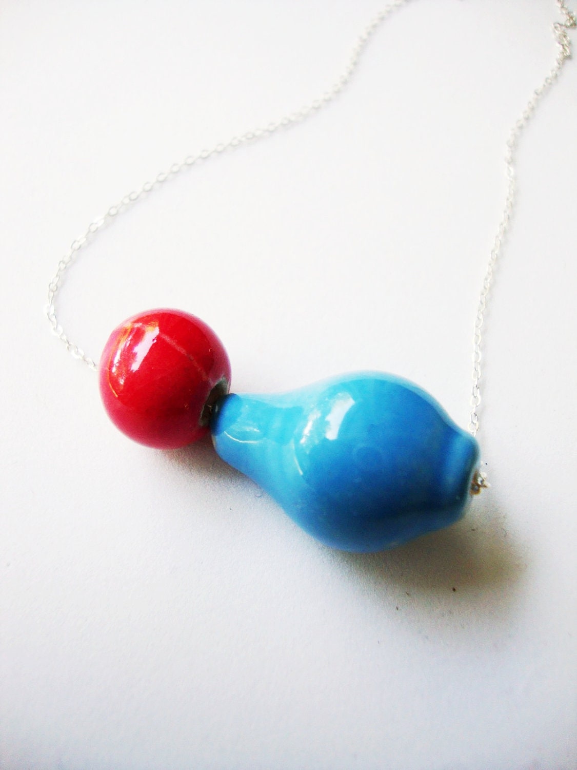 Flower Vase Porcelain Necklace on Sterling Silver