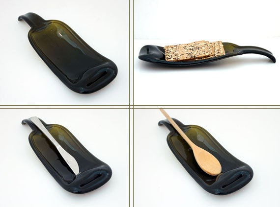 Slumped wine bottle cheese plate, Serving Tray,  from virtulyglass