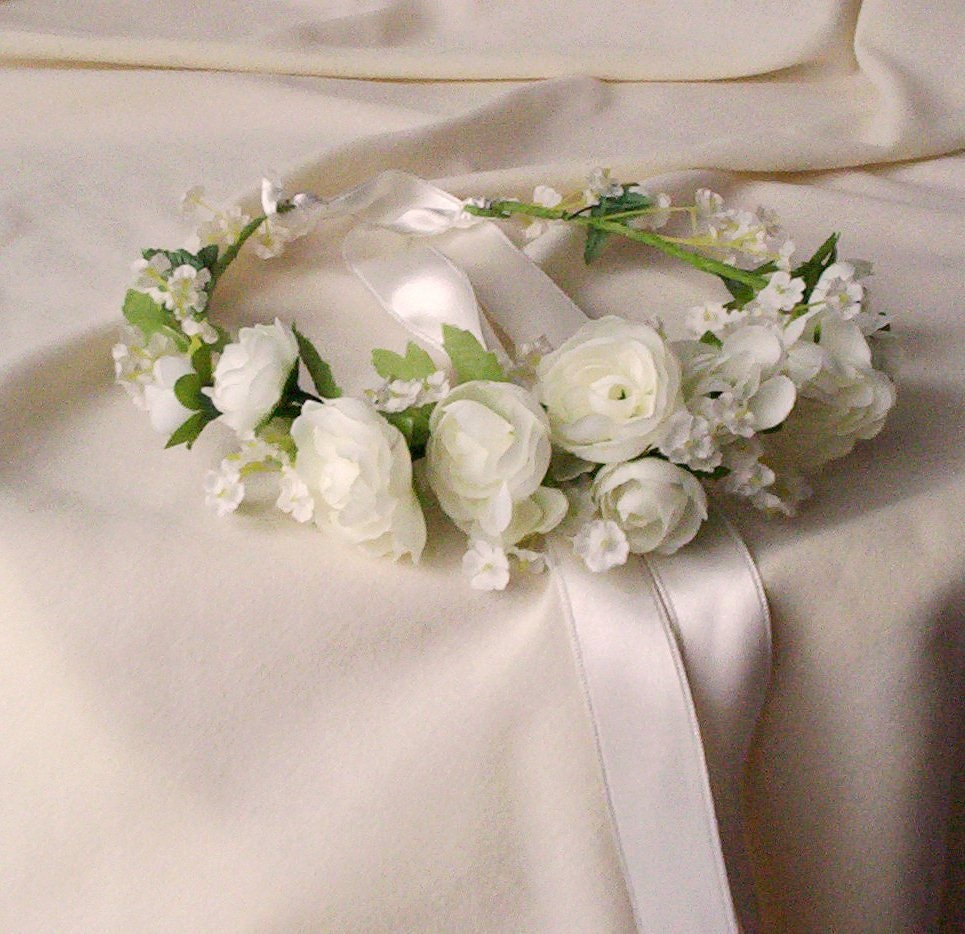 Wedding Floral Hair Crown Bridal headpiece Ivory ranunculus, headwreath bridal hair accessories Shabby Chic headband flower wreath for hair