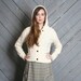 1970s CARDIGAN SWEATER / Chunky Ivory Cable Knit HOODIE
