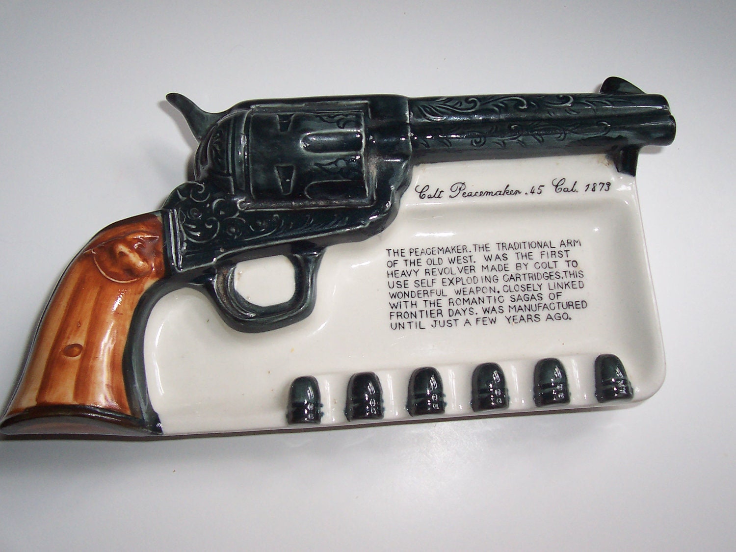 Vintage ceramic pistol gun ashtray Colt 45 The Peacemaker by msink