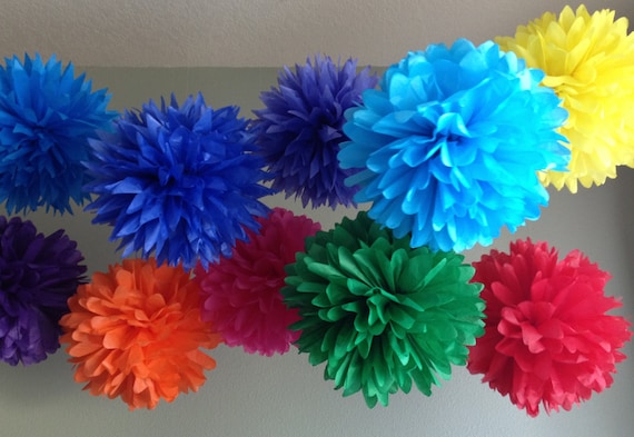 Rainbow Bright Deluxe - 10 Tissue Paper Pom Poms - First Birthday Decoration Party - Candy Bar Backdrop - Newborn Photography Il_570xn