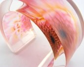 Wide Cuff Perspex Bangle, Pink Flower Acrylic Jewelry, Handmade by Jessica Sherriff