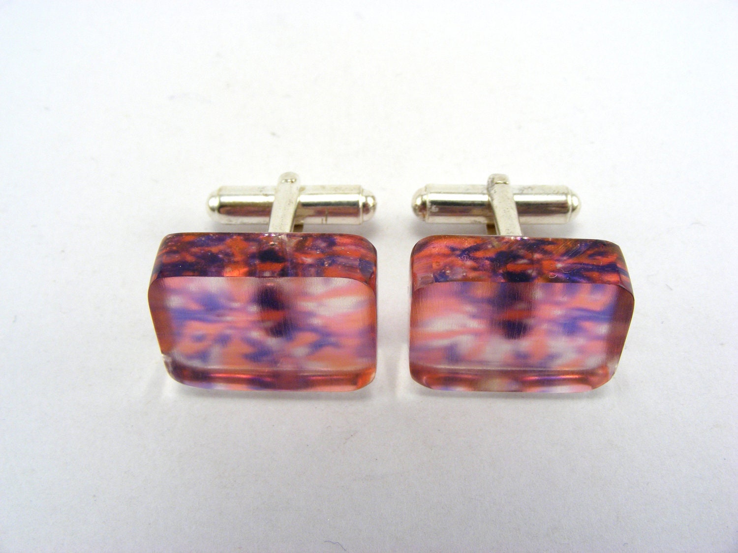 Pink Purple Cufflinks, Unisex Contemporary Jewelry Sterling Silver and Handmade Perspex