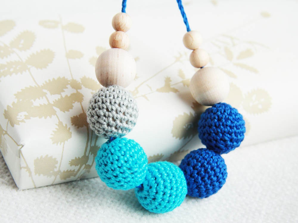 Bright blue colors - nursing necklace breastfeeding statement jewelry strand necklace - rusteam ohtteam - turquoise blue navy blue grey