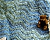 chevron zig zag baby blanket afghan wrap lap robe wheelchair crochet knit ripple stripes red heart COLLAGE yarn blue wave made in the USA