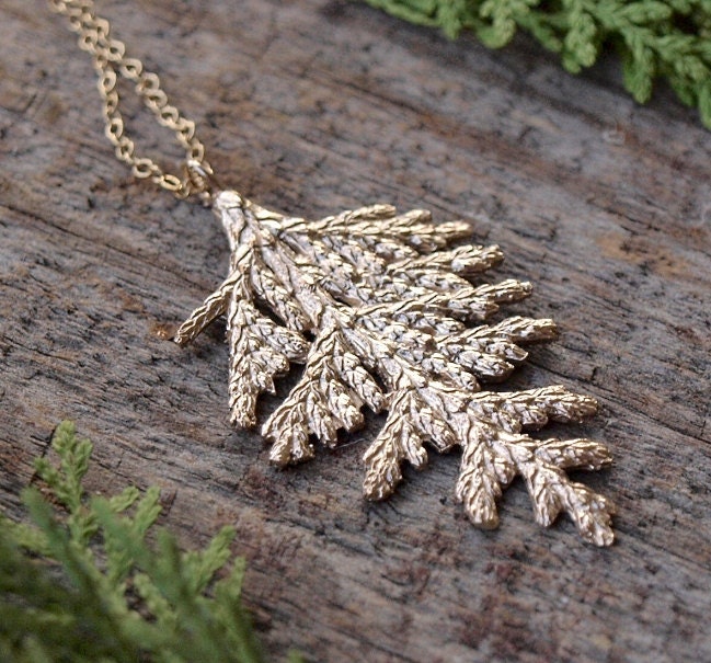 Cypress Branch Leaf Necklace in Solid Bronze by Woodland Belle