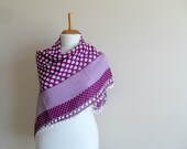 Crocheted Lace Shawl, Polka Dots Shawl,Turkish Traditional Shawl Plum Purple Amethyst Autumn Fashion