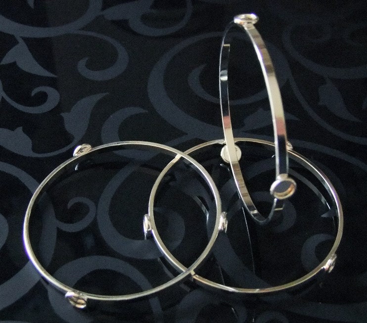 Package Of 3 Brass Bracelet Bangles With 3 Bezels Bright Silver Plated