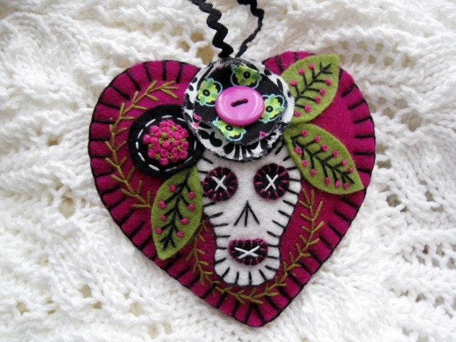 Embroidered Calavera Sugar Skull Ornament
