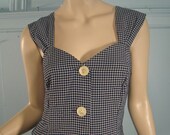 Navy Grid Sun Dress- 1990's Pin Up Mini Dress- Fit & Flare, 1950's Inspired Sweetheart Neckline