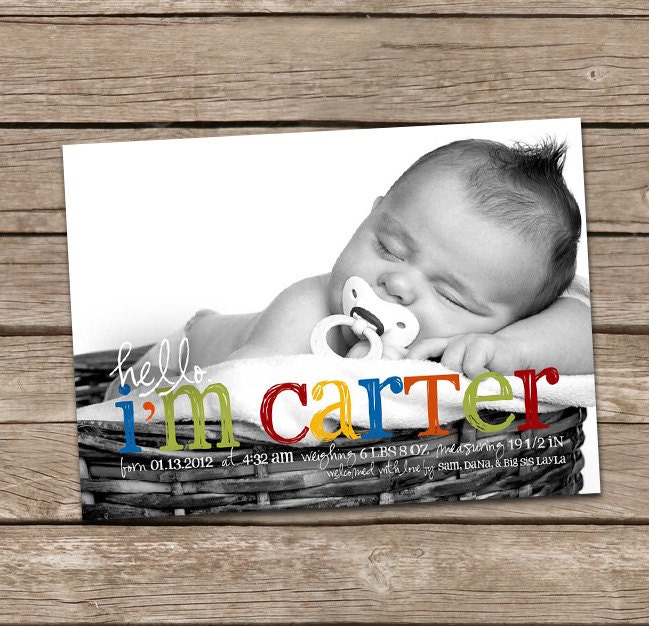 Birth Announcement : Hello Olivia Baby Girl Custom Photo Birth Announcement